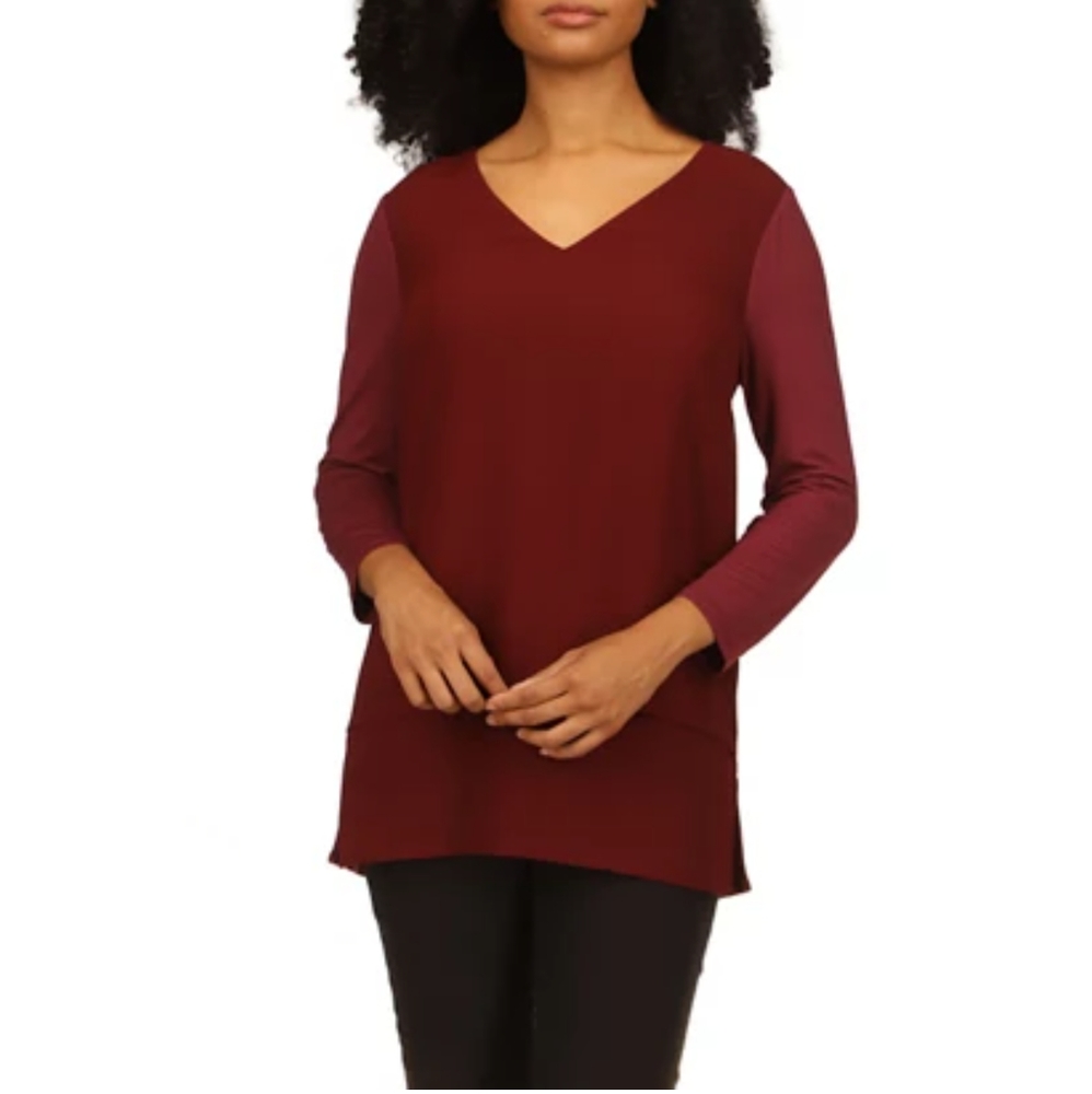 MICHAEL Michael KorsWomen's V Neck Mixed Media 3/4 Sleeve Blouse S NWT